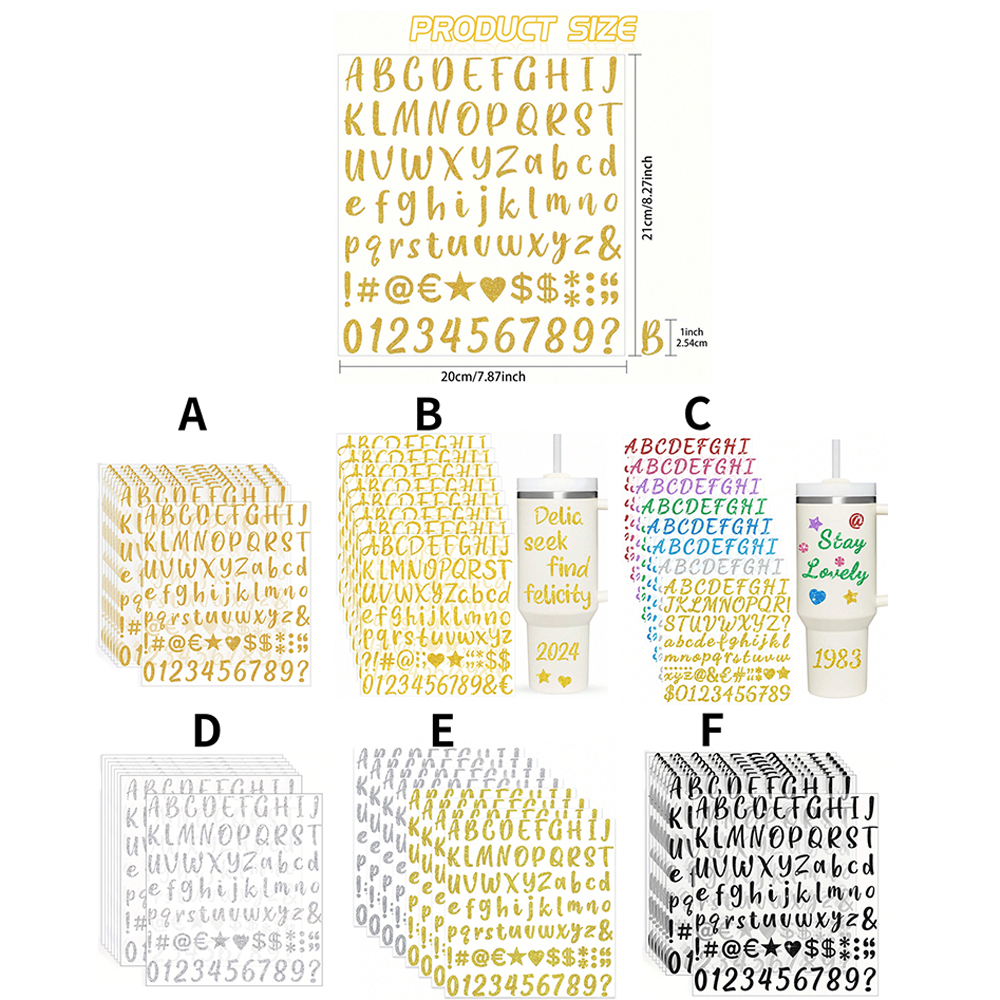 8 Vellen Glitter Letter Stickers Zelfklevende Glitter Alfabet Nummer Etiketten Stickers voor Scrapbook Waterflessen Ambachten Decor