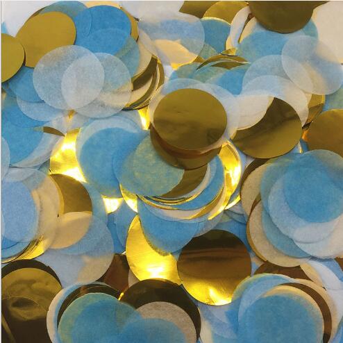 Confettis en papier de soie ronds multicolores, 10x2.5CM, décoration de Table pour fête prénatale anniversaire, ballons: Blue White Gold