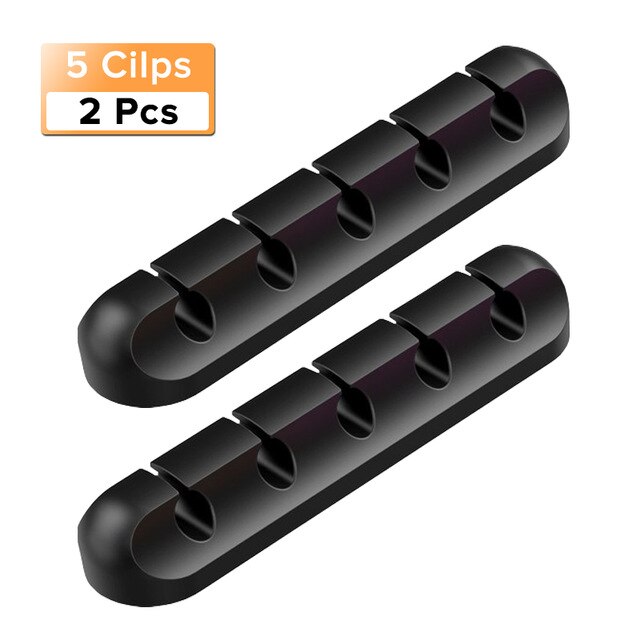 Cable Holder Silicone Cable Organizer Flexible USB Winder Management Clips Holder For Mouse Keyboard Earphone Headset: two pcs black