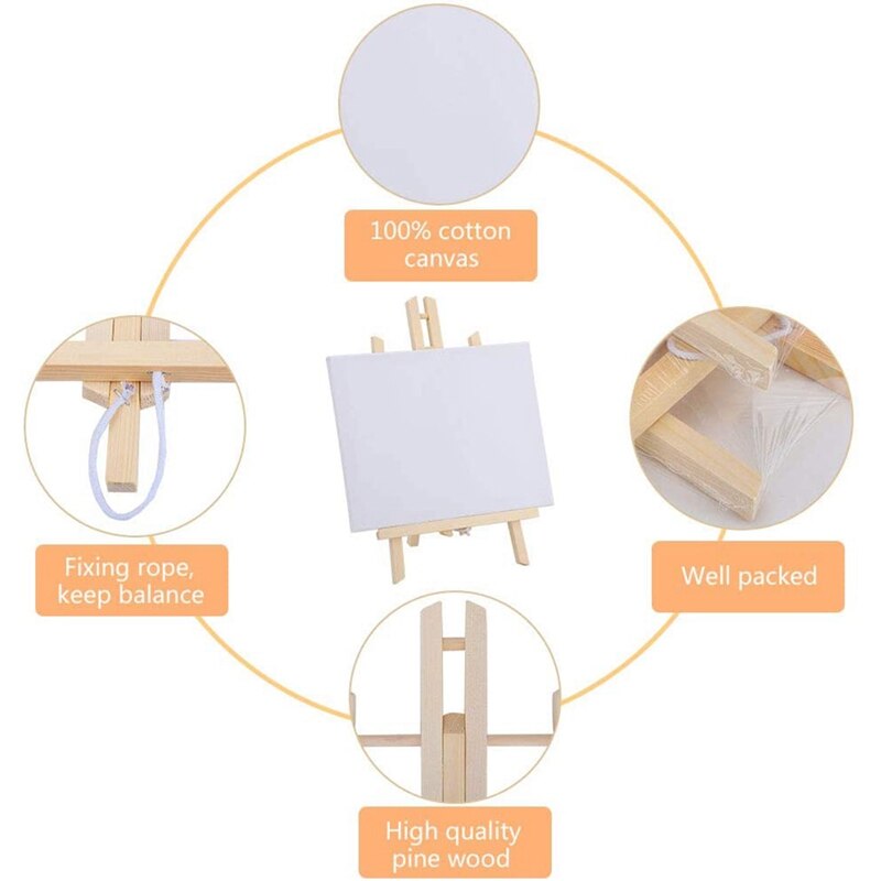 4-Piece Easel Set, 30 x 24 cm Canvas Painting and 40 x 24cm Wooden Easel, Desktop Display Painting Set