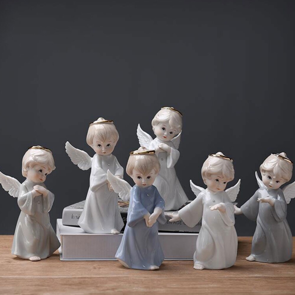 Petit ange décoratif en céramique blanc, décoration de Table de bureau, artisanat en forme de Figure