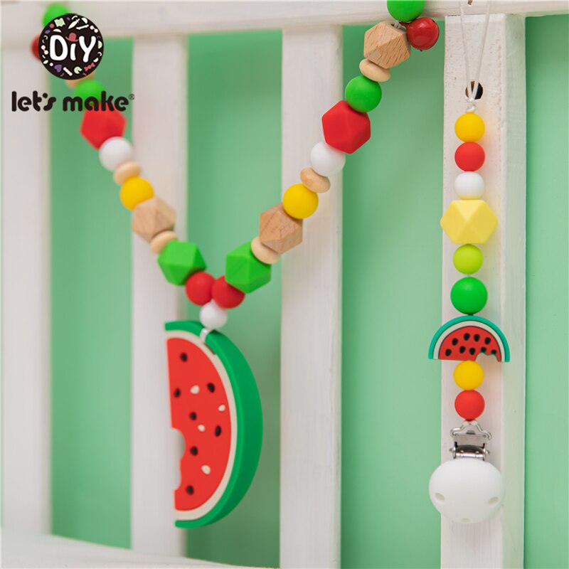 Let's Make Watermelon Teether Children's Bracelet Toys Rattles Nipple Clips Stroller Chain Necklaces Baby Christmas
