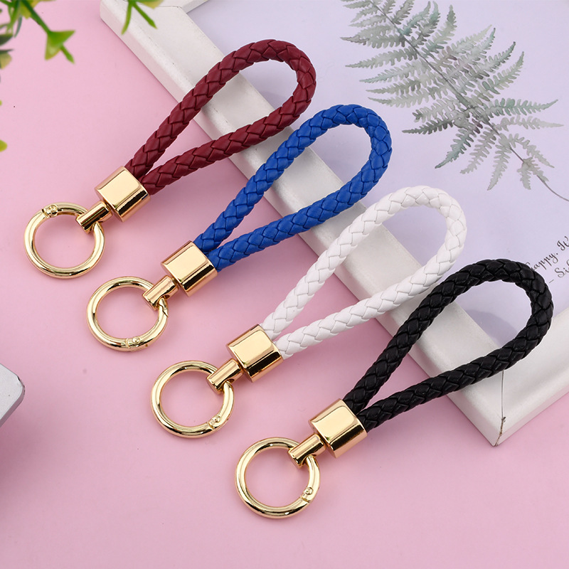 15 kleuren mode geweven touw sleutelhanger hand ronde gesp sleutelhanger autosleutelhangers voor auto mode sleutel accessoire sleutelhangers