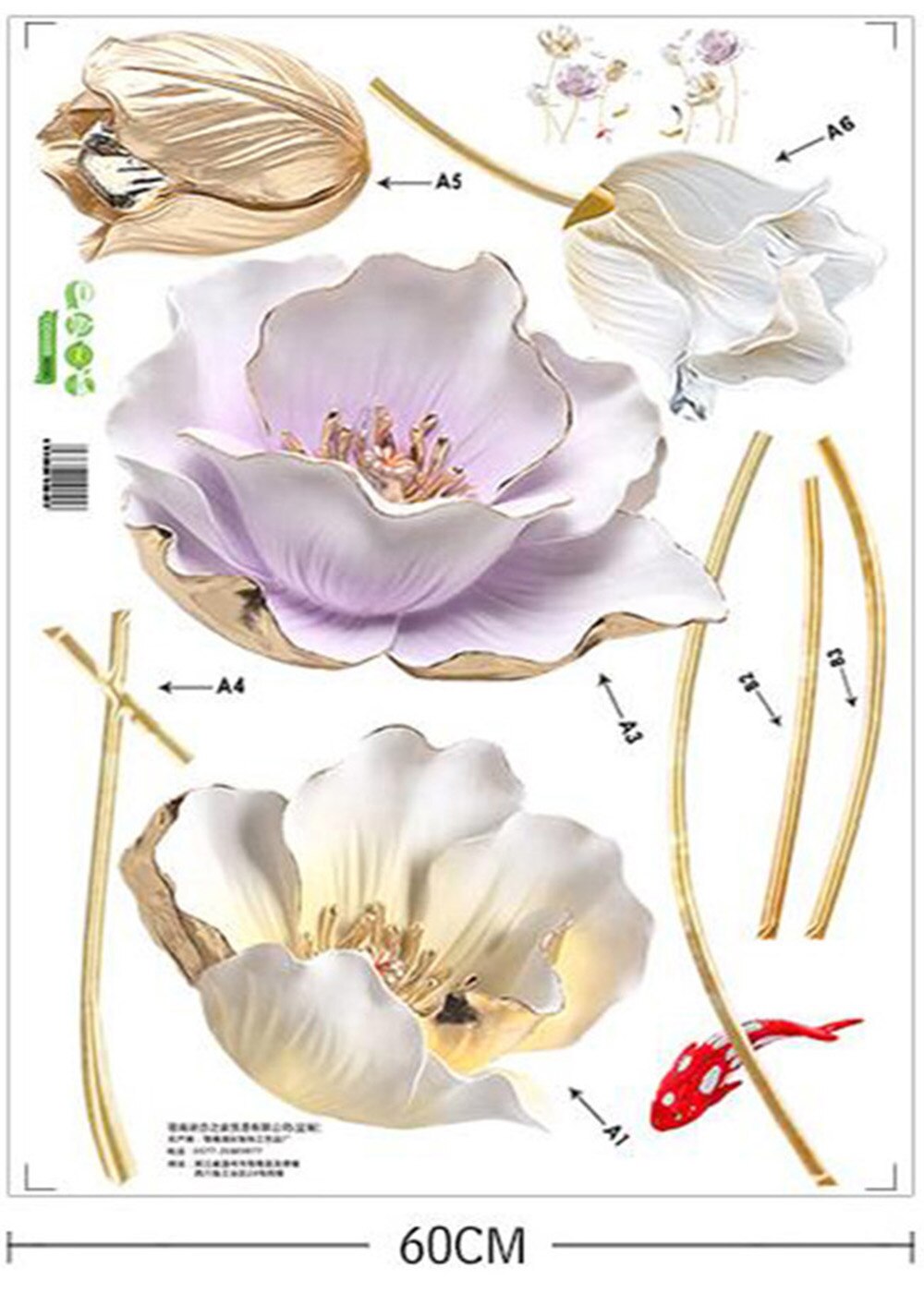 Chinese Style Flower 3D Wallpaper Wall Stickers Living Room Bedroom Bathroom Home Decor Decoration Poster