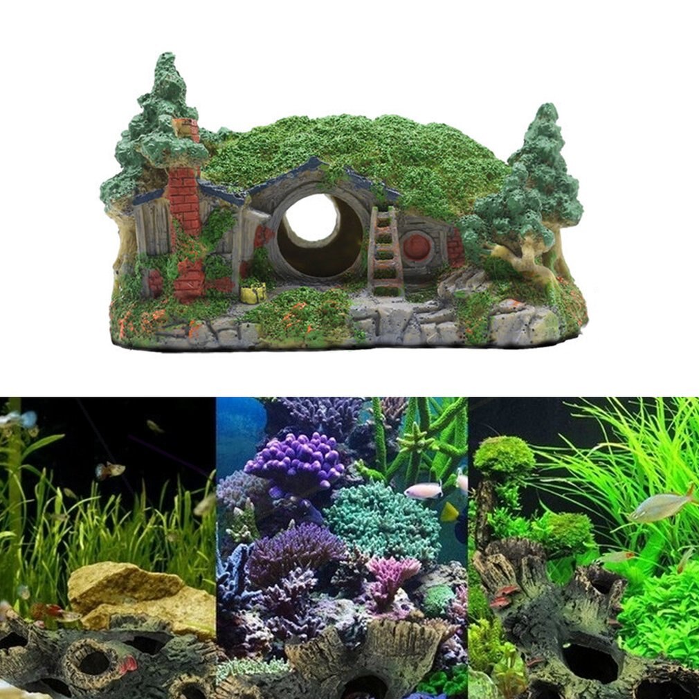 Decoración para peces de acuario, Casa Refugio de resina artesanal, decoración para peces, suministros para tanque, simulación de agujero de Escape