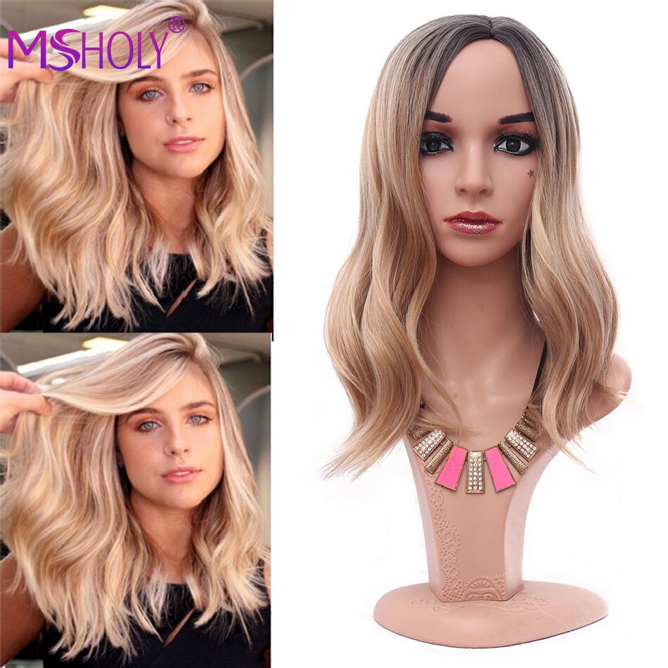 Korte krøllete bob parykker for kvinner honning blondt naturlig hår parykker kvinnelig syntetisk varmebestandig fiber cosplay parykk msholy hår: Honning blond parykk