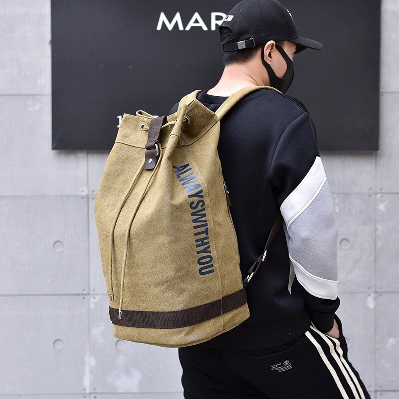 Large Travel Green Backpack Mountaineering Backpack Men Canvas Bucket Shoulder Bags Male Canvas Backpacks Mochila XA55ZC