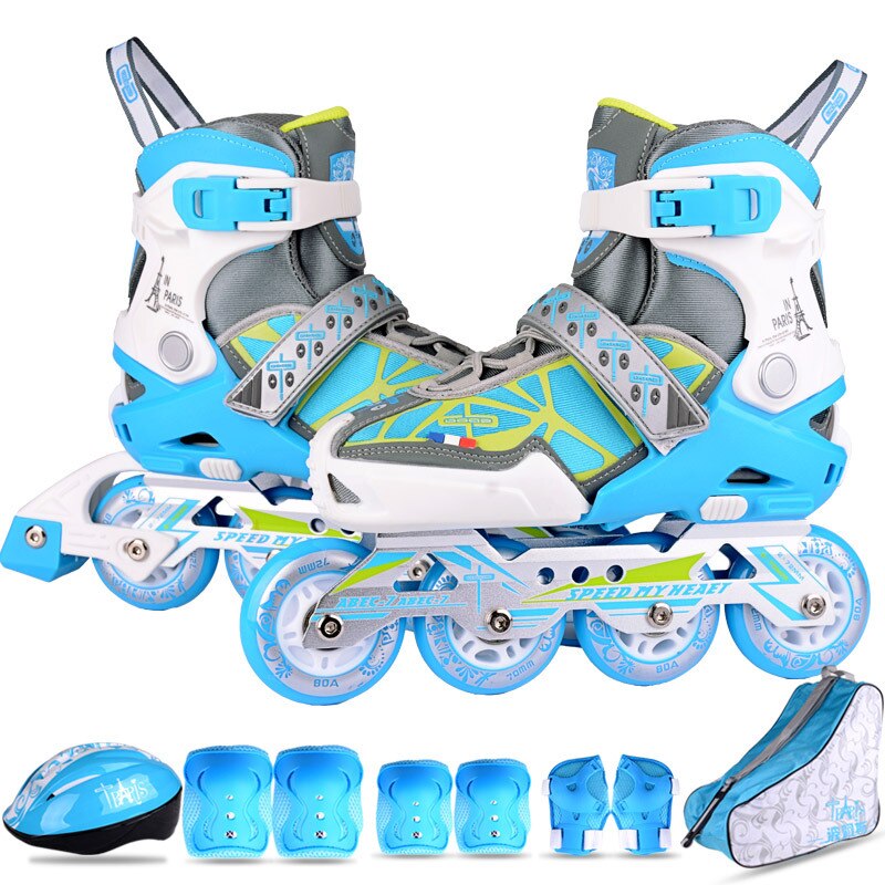 Kids Inline Skates 4 Wheels Shoes For Children Roller Skates Girl's Boy's Blue Pink Skating Shoes With Combo Set: blue / s