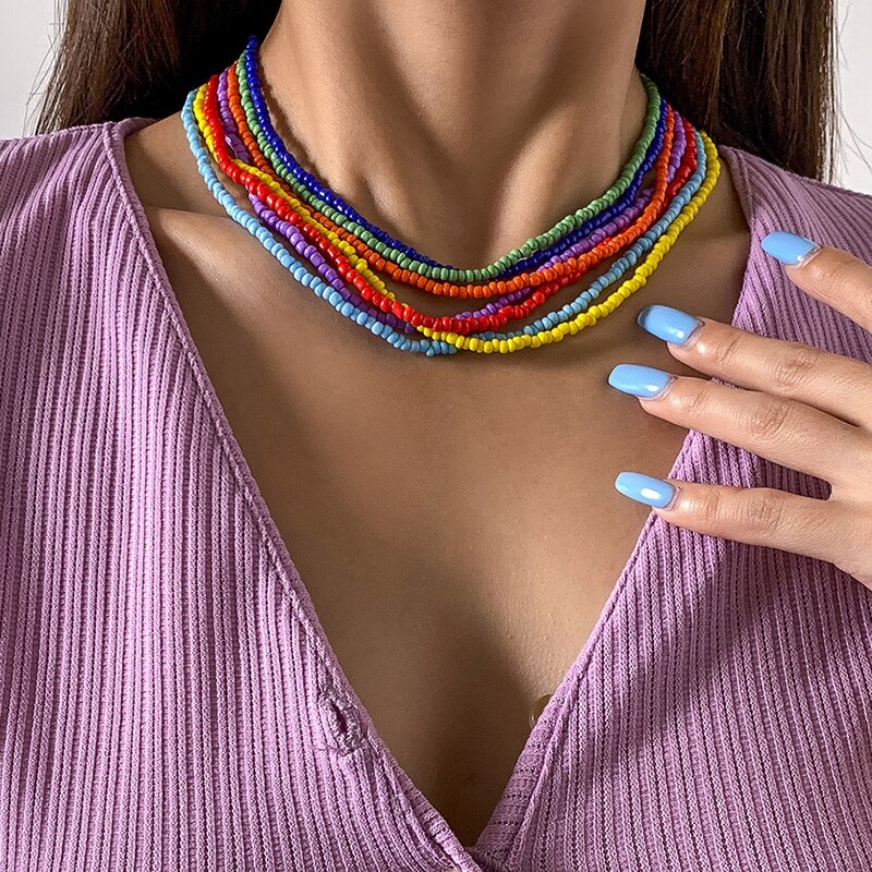 Boho Chic Zaad Kralen Ketting Vrouwen Mode Kleurrijke Hals Ketting Bohemian Zwarte Choker Kettingen Sieraden Charms Party