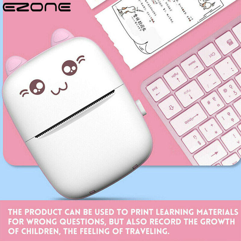 EZONE Mini Portable Photo Pocket Label Sticker Receipt Printer Mobile Printer School Office Supplies