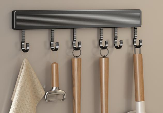 Hooks Kitchen Hook Rack Wall Mounted Hangers Rack Spoon Shovel Chopping Board Organizer Kitchen Accessories Movable Row Hook: Dark Green