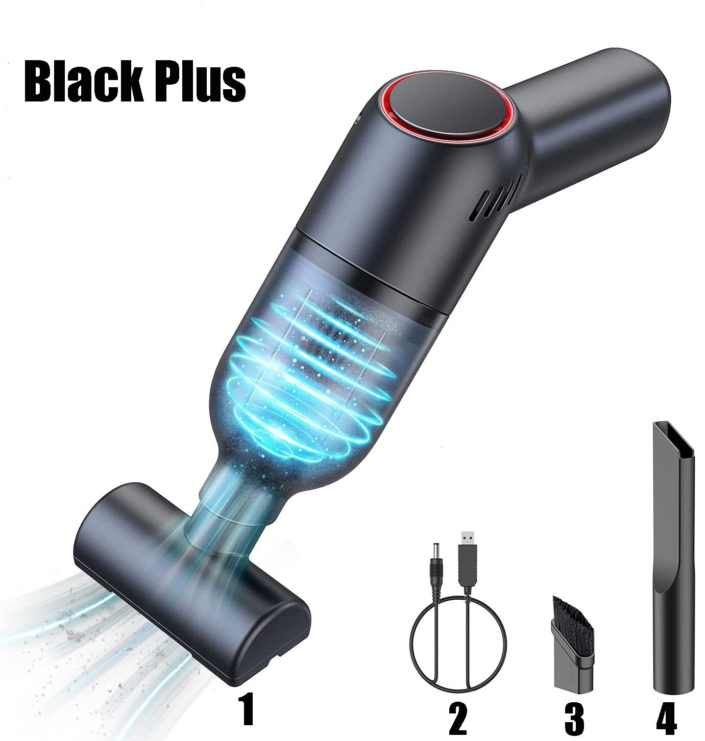 HandHeld Vacuum Cleaner Pet Hair Carpet Corner Dust Cleaning Machine Mini Wireless Super Suction Wet Dry Portable Vacuum Cleaner: Black Plus