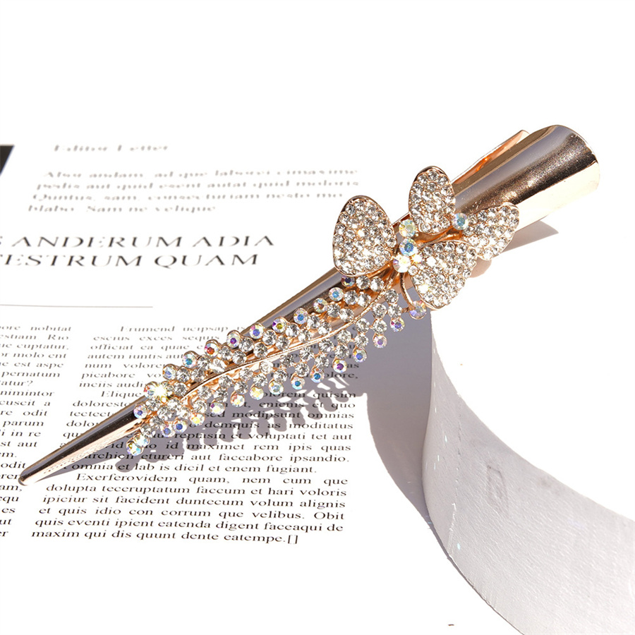 Pinza de pico de pato de cola de caballo de diamantes de imitación de lujo para mujer, pajarita dulce, pinzas para el cabello, diadema, accesorios para el cabello de , ,: Gris
