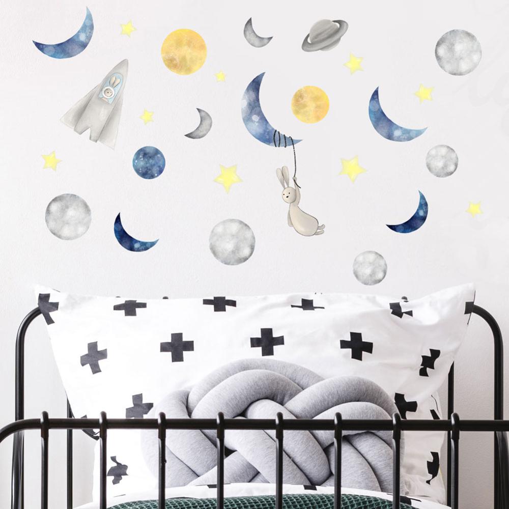 Tegneserie måne kanin stjernehimmel wallsticker soveværelse børn babyværelser dekoration vægmaleri børnehave tapet boligindretning klistermærker