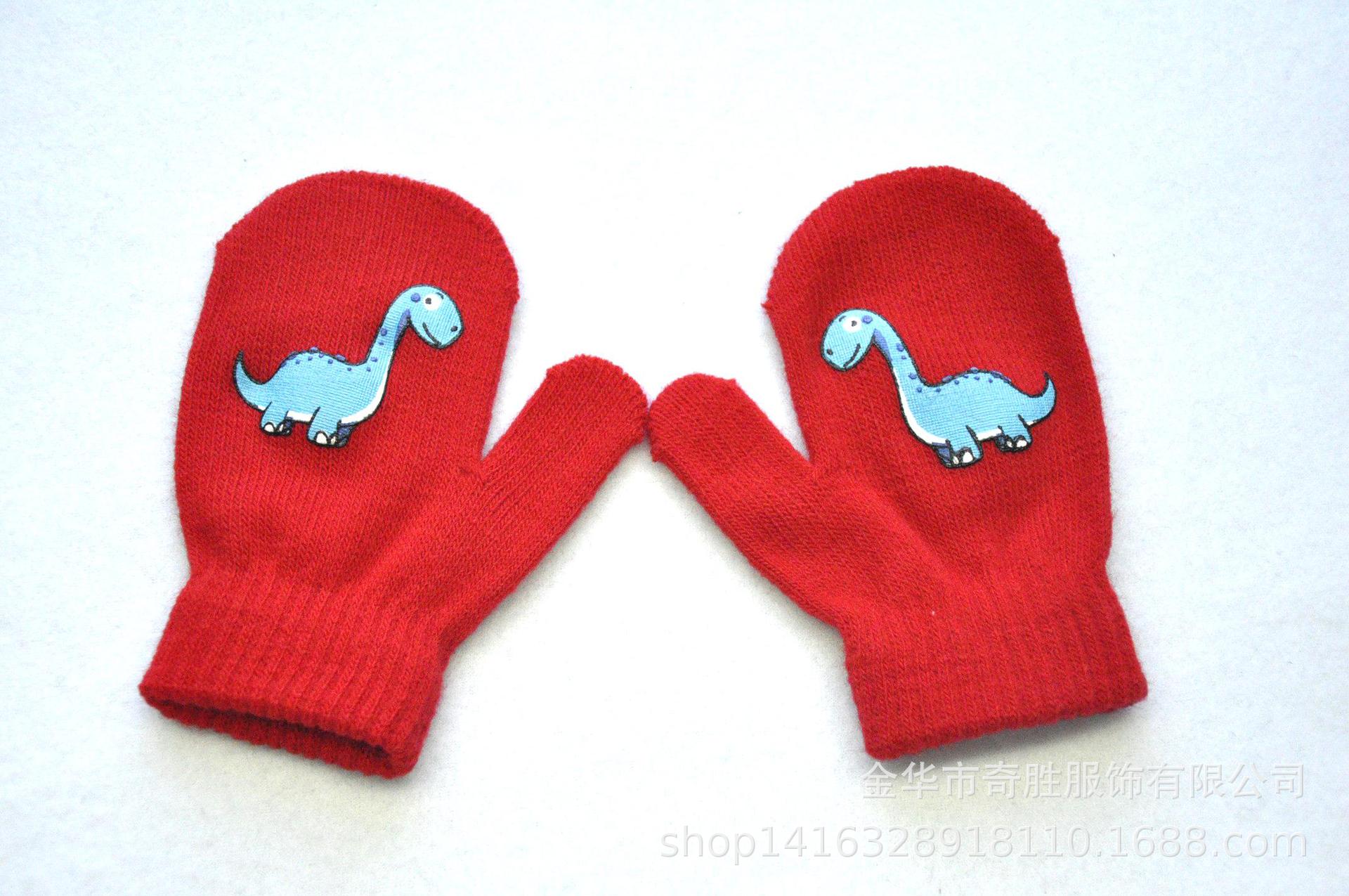 Baby Handschuhe Winter Warme Gestrickte Handschuhe Jungen Mädchen Cartoon Dinasour Handschuh Für Kinder Alter Von 1-5 Jahre alt: red