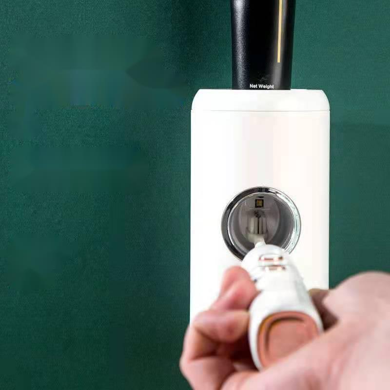 Automatic Toothpaste Squeezer Wall-Mounted Toothbrush Sterilizer UV Disinfection Home Bathroom Accessories Toothpaste Dispenser: White