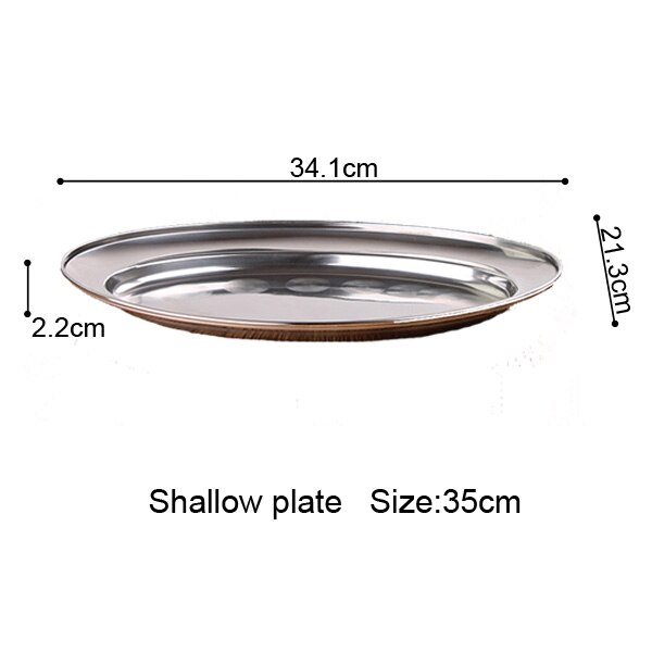 Non Magnetic Stainless Steel Plate Deepen Oval Plate Steamed Vermicelli Ordinary Shallow Dish 21-45CM Fish Dish: Shallow plate 35cm