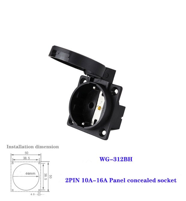 Industrial plug and socket 2 pin 10A-16A plug industrial connector two holes waterproof and dustproof wall mounted socket 220V: WG-312BH