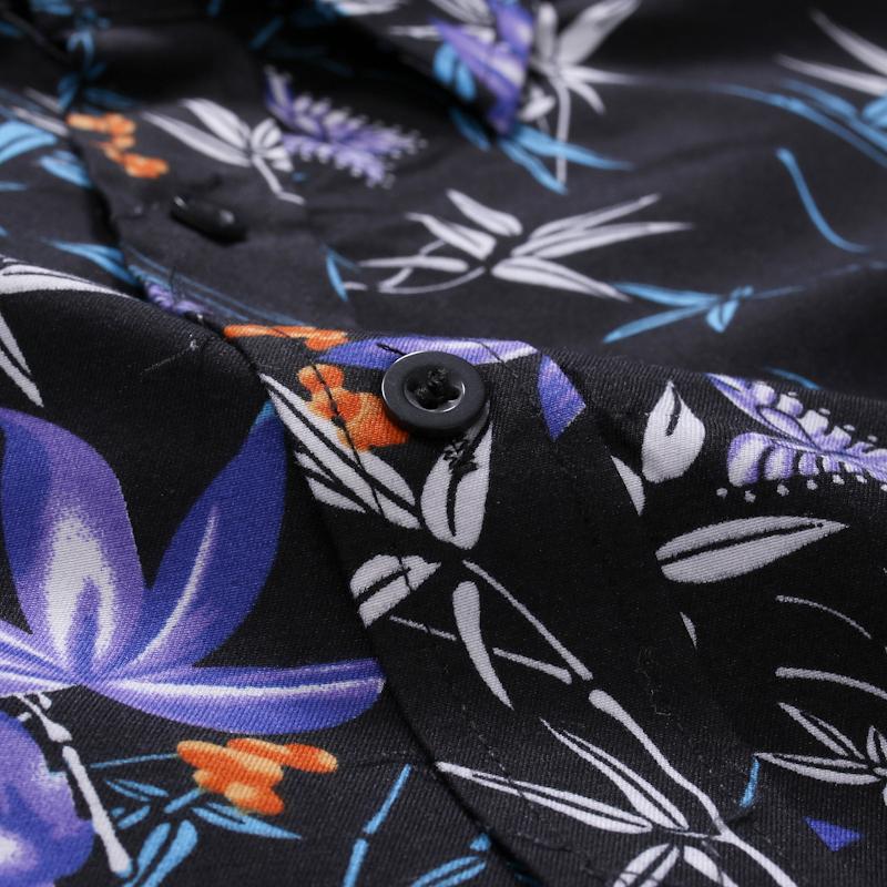 Lange mouwen heren hawaiiaans casual bloemen overhemd voor mannen blouse plus size vrijetijdskleding zwart bruin