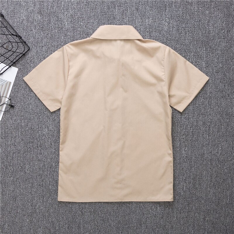 Uniforme de Escuela Japonesa para niña y niño, camisetas para la escuela, Camisa de algodón de manga corta, XS-5XL grande, albaricoque, caqui, Uniforme de Trabajo