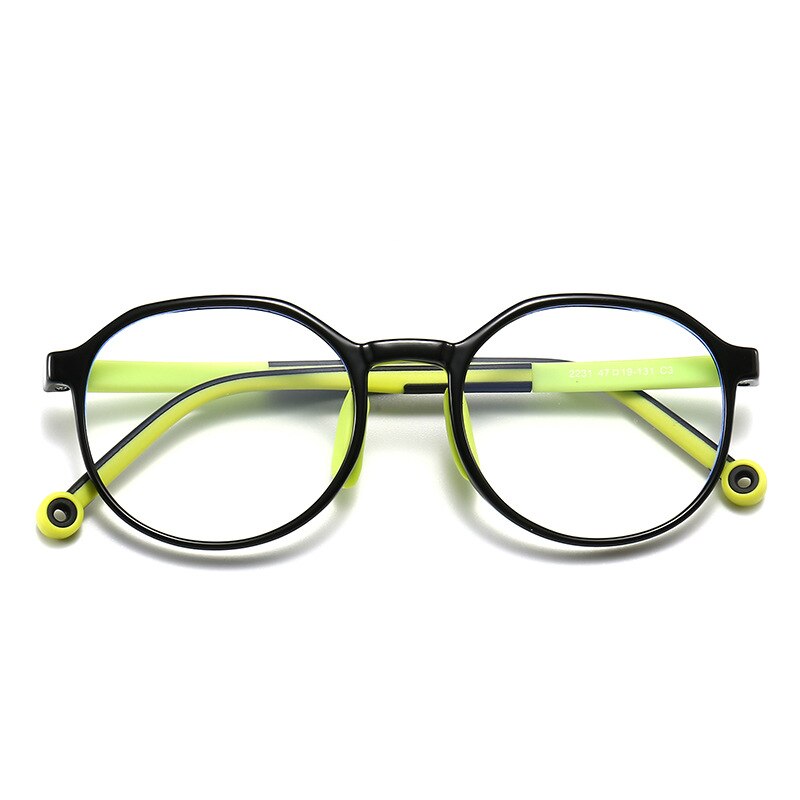 Gafas redondas para niños y niñas, lentes con montura óptica, bloqueo transparente, para estudiantes: C3Black-Green