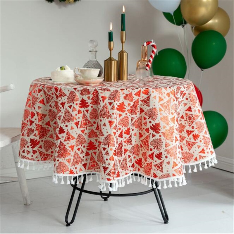 Round Linen Tablecloth Christmas Table Cloth Desk Cover Table Decoration Christmas Decor Decorations for Home Mantel De Navidad