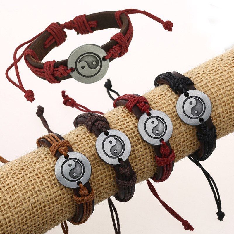 Nuovo Stile Orientale Ying Yang Bracciali in Pelle di Mucca Braccialetti Degli Uomini e braccialetti Femminile Catena di Gioielli A Mano Corda Tai Chi Otto trigrammi