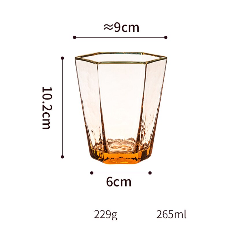 Nordisk højkvalitets sekskantet hammerstribe guldkantet vinglas krystalglas champagnekop husholdnings whiskyglas vandkop: M04