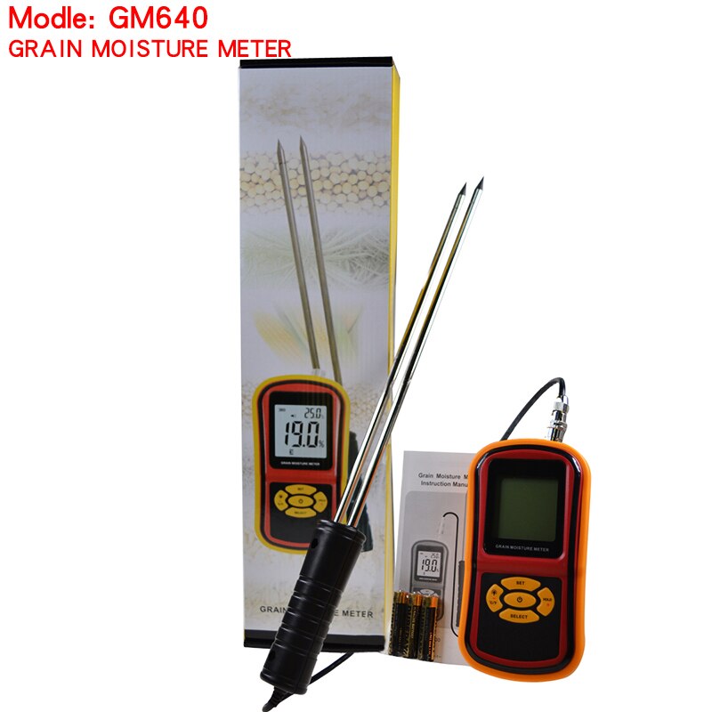 GM640 Food moisture meter Grain LCD Moisture Meter for Corn Wheat Rice Bean Temperature Humidity Tester Monitor +Long probe