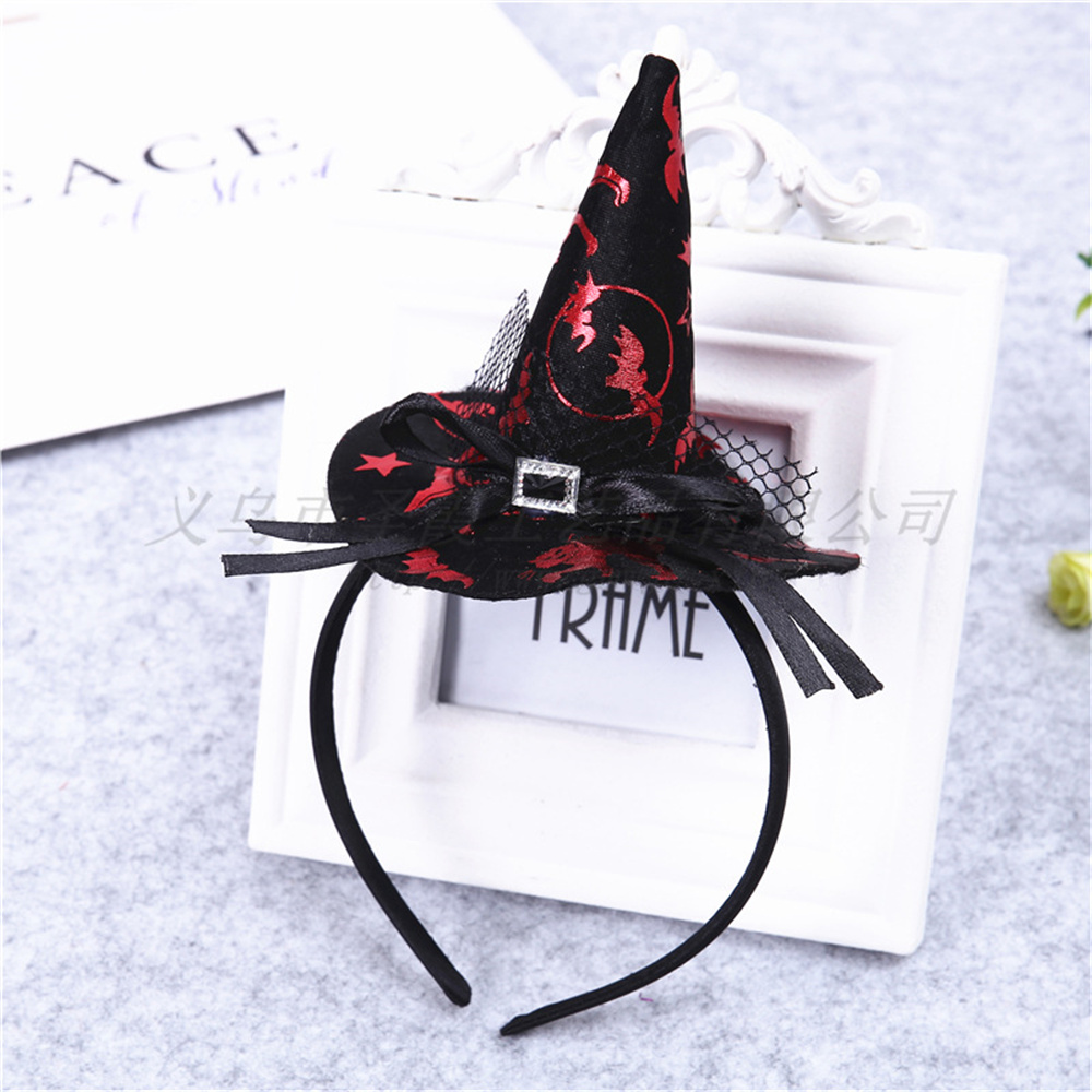 Mini sombrero de bruja puntiagudo, diademas con forma de Calavera, telaraña, calabaza, aros para el cabello para niños y niñas, diademas de Halloween, decoración de Cosplay: Rojo