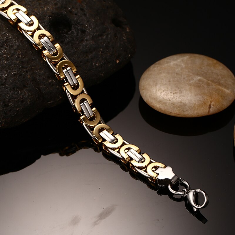 Vnox heren biker armband van roestvrij staal met byzantijnse schakels, punk sieraden voor heren, gratis doos, casual sieraden
