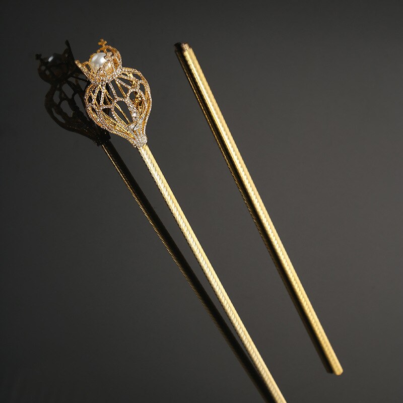 Varita de cetro de cristal ostentoso, Tiaras y coronas de Color dorado/plateado, cetro de rey, reina, boda, de desfile, disfraces, accesorios de mano