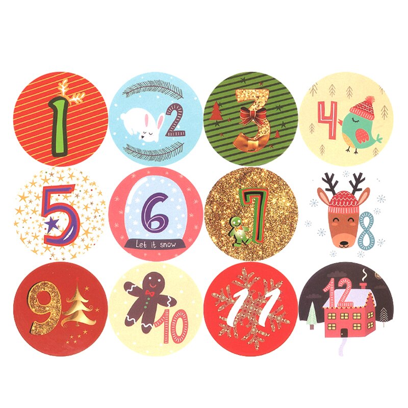 10 vellen kerstetiketten adventskalender, nummerpapierstickers, ornamenten, koekje, snoep, doe-het-zelf kerststickers, zelfklevende verpakkingsstickers