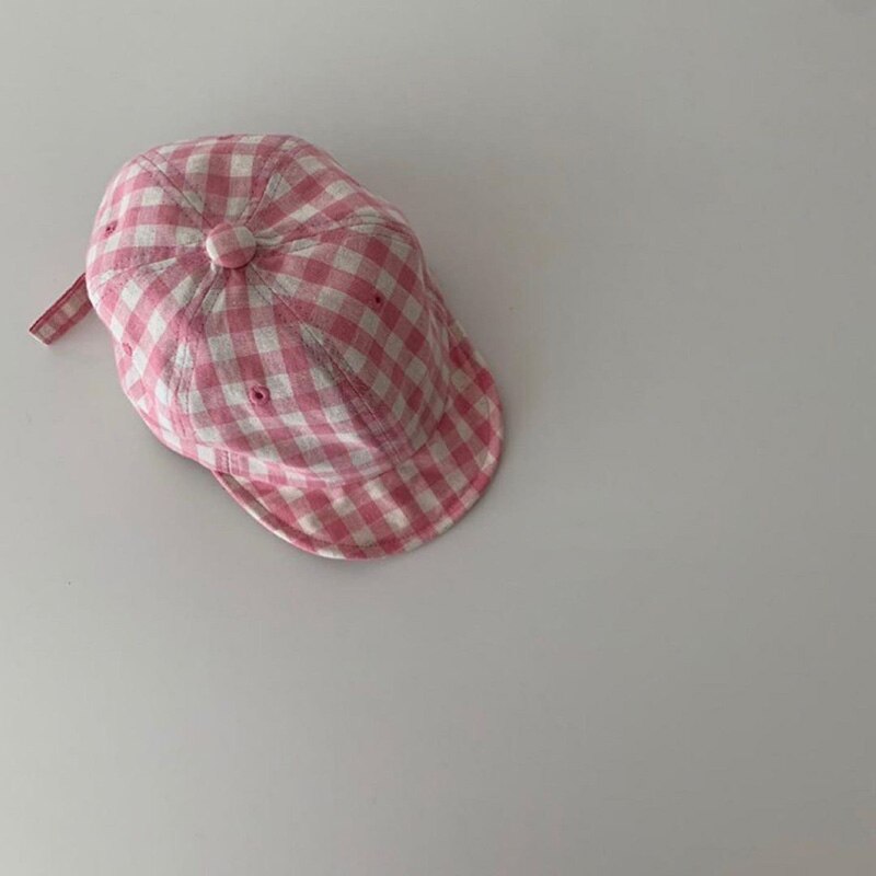 Höst pojkar flickor hatt rutiga kepsar koreanska barn baseball hatt barn tillbehör fotografi pro: Rosa
