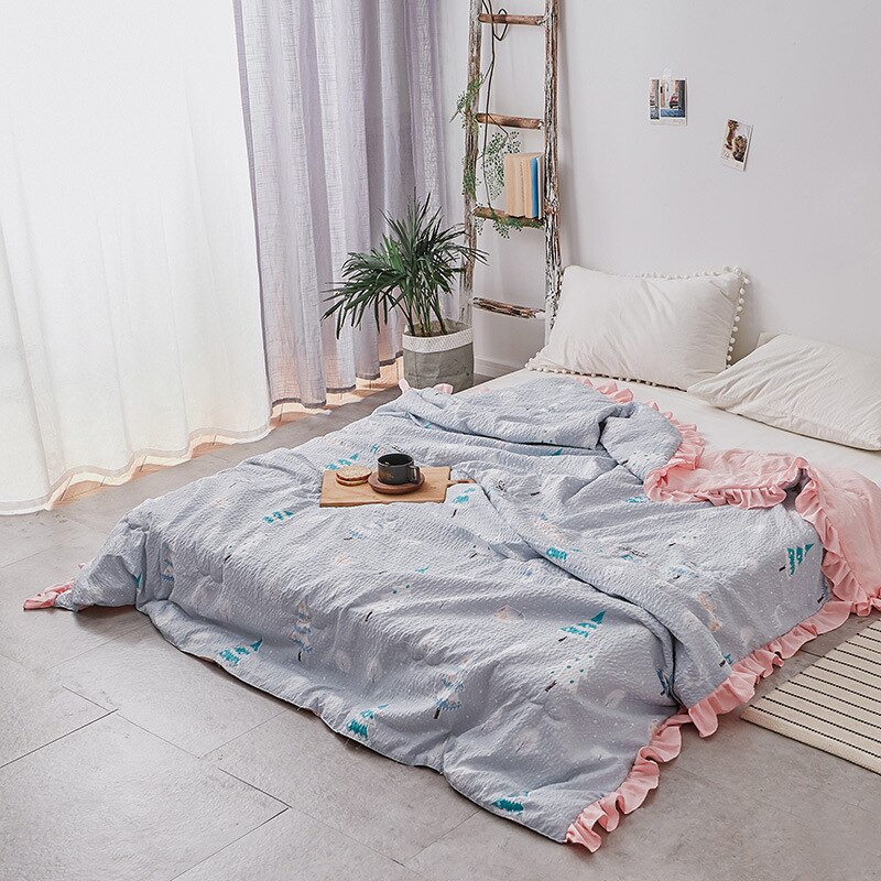Zomerbeddengoed seersucker zomer koele quilt lotusblad rand reactieve print gewatteerde airconditioner quilt kleine frisse stijl: 180210cm / A