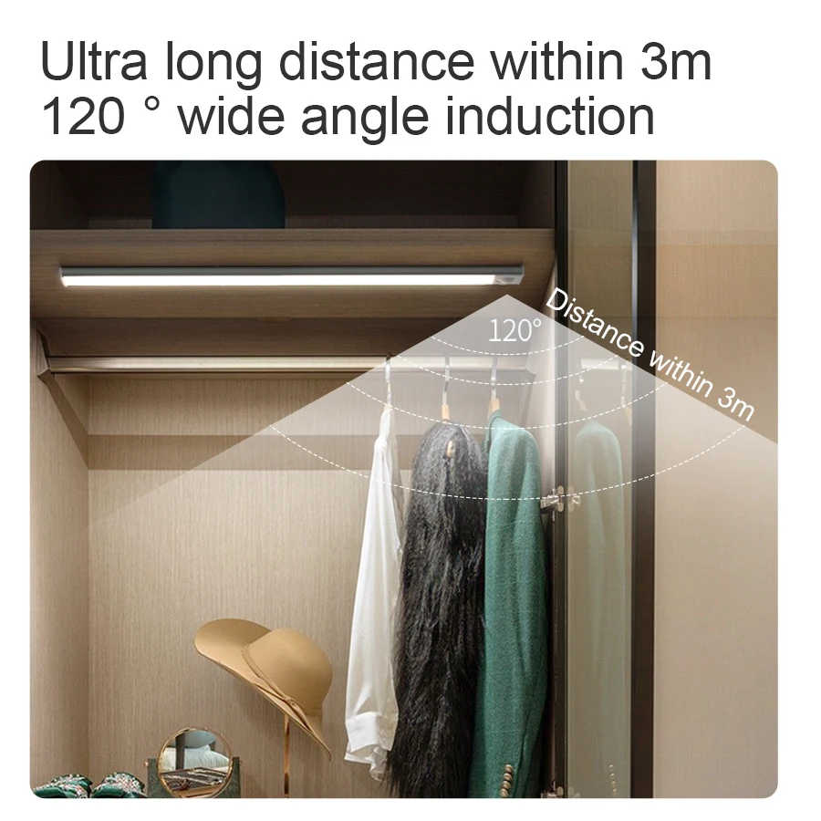 Lampe LED avec capteur de mouvement, Rechargeable par USB type-c, pour armoire de cuisine, éclairage d'armoire, 20cm/30cm/40cm/50cm