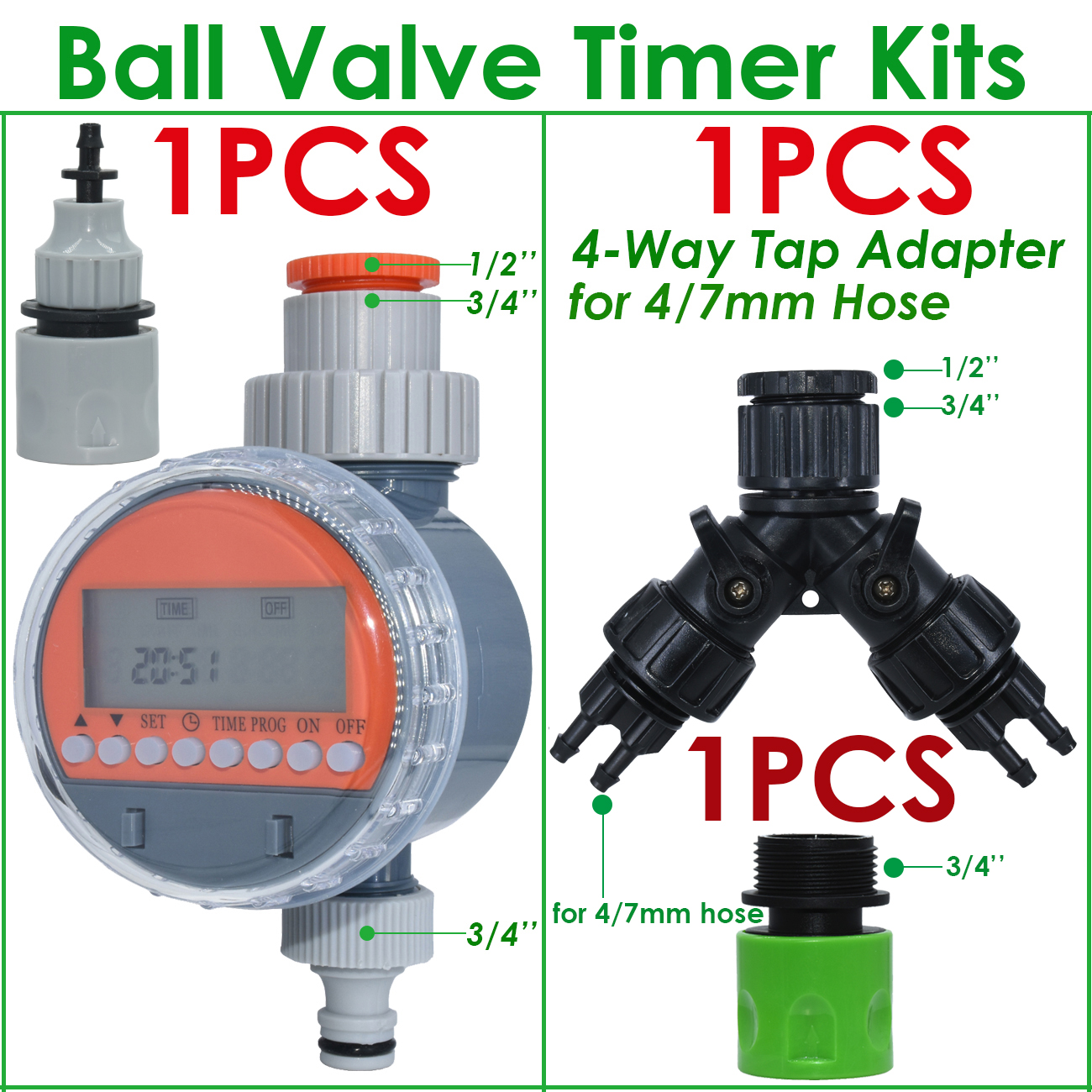 KESLA Garden Irrigation Ball Valve Water Timer LCD Automatic Electronic Irrigator Home Watering Controller System Greenhouse: Ball Valve Timer-F