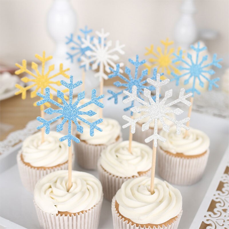 20 stks/set Kerst Cake Topper Papier Hout Bruiloft Handgemaakte Snowflake Cupcake Toppers Kinderen Verjaardagsfeestje Decoratie SUB Sal