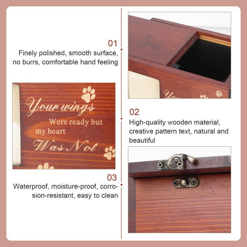 Pet Wooden Coffin Dog Memorial Urn Pet Urn Wooden Memorial Box Pet Cat Dog Funeral Supplies Photo Inlaid Memorial Box Caskets