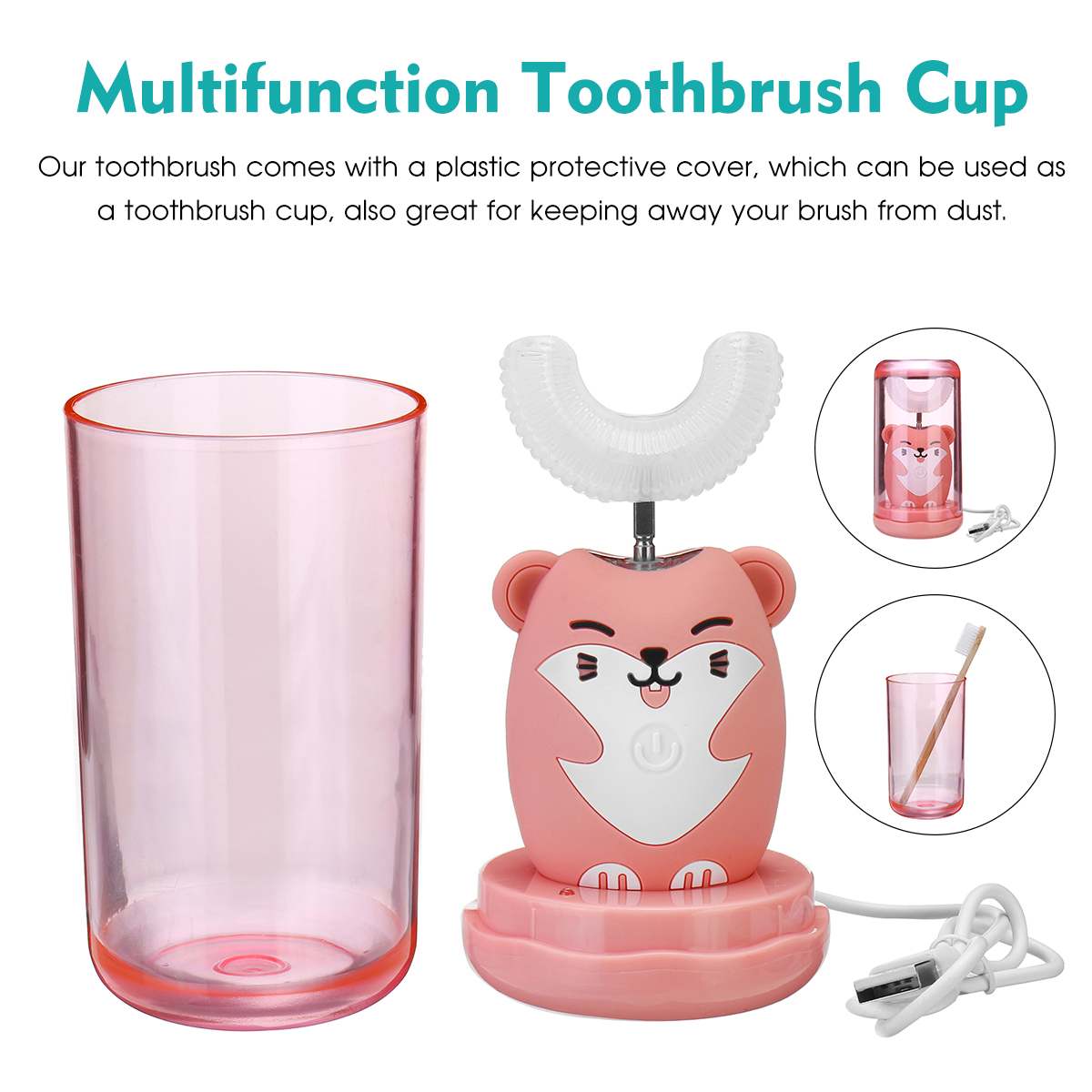 360° Sonic Automatic Electric Toothbrush With UV Light for Aged 2-13 Kid 3 Modes USB Charging IPX7 Waterproof Whitening Teeth