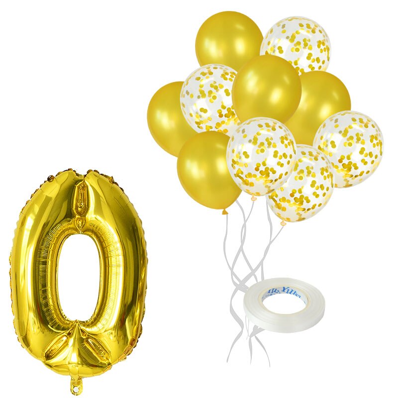 12Pcs/lot Rose Gold Number Foil Balloons Happy Birthday Balloons Baby Shower Kids 1st Birthday Party Decorations Number Balloons: gold-0