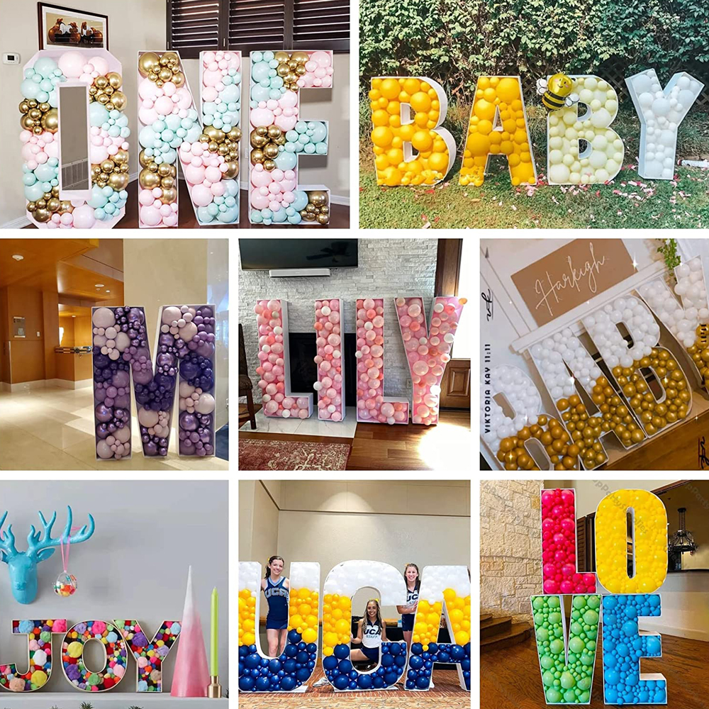 Soporte de marco de letras de bebé, caja de relleno de globos de mosaico, tablero KT, alfabeto, bricolaje, decoración de de cumpleaños, 4/3/1 piezas