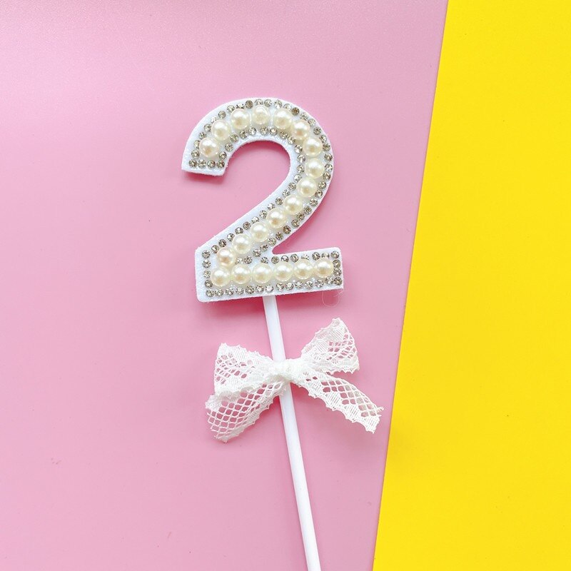 1Pc Glitter Alloy Rhinestone Number Cake Toppers Baby Shower Birthday Decoration Wedding Gold Silver Digital Cakes Dessert Decor: Fluorescence Yellow