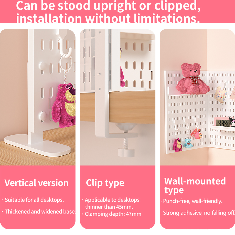 A desk - top storage pegboard for office stationery. Multiple accessories allow for freely - combined vertical display racks.
