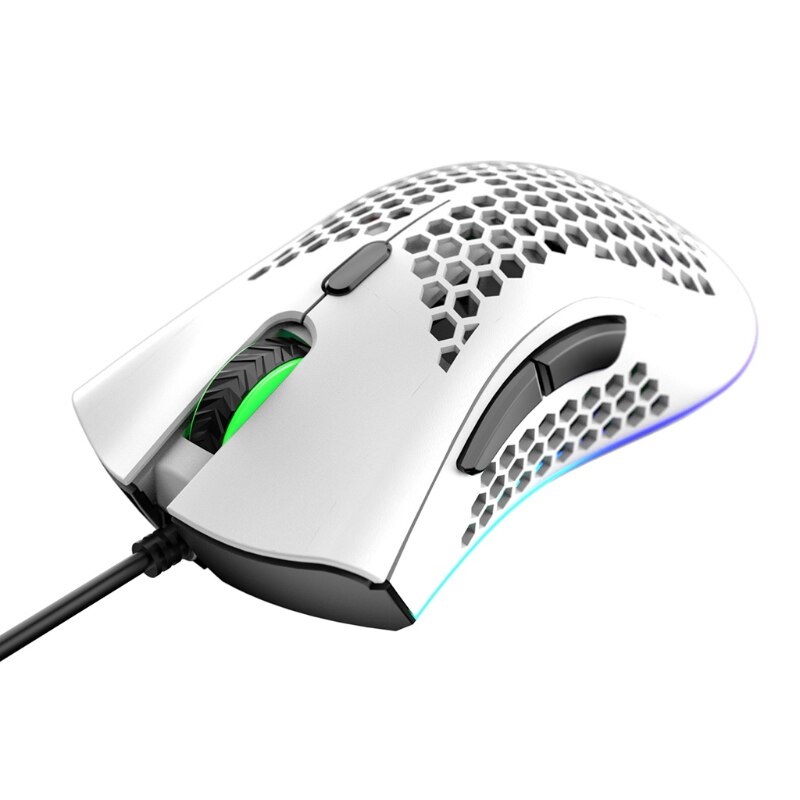 Lightweight M7 Gaming Mouse Honeycomb Shell Ergonomic Mice with Soft Rope Cable: white
