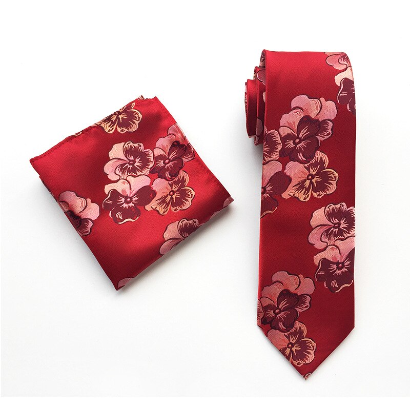 Floral Mens Tie Set Silver White Purple Red Pink Blue Orange Jacquard Silk Tie Pocket Square 8cm Classic Ties for Men Corbatas