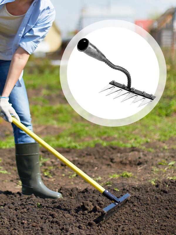 Rastrillo de mano de jardín de acero al carbono extraíble, herramienta de granja, deshierbe, grada de clavos agrícola, grada de Metal, herramienta de deshierbe de jardín, 5/6 dientes