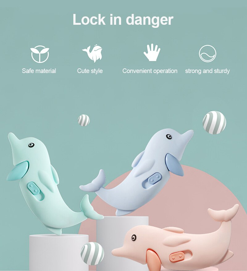 3pcs Dolphin Model Prevent Children From Opening The Door Artifact Refrigerator Buckle Lock Cabinet Door Safety Lock Drawer Lock