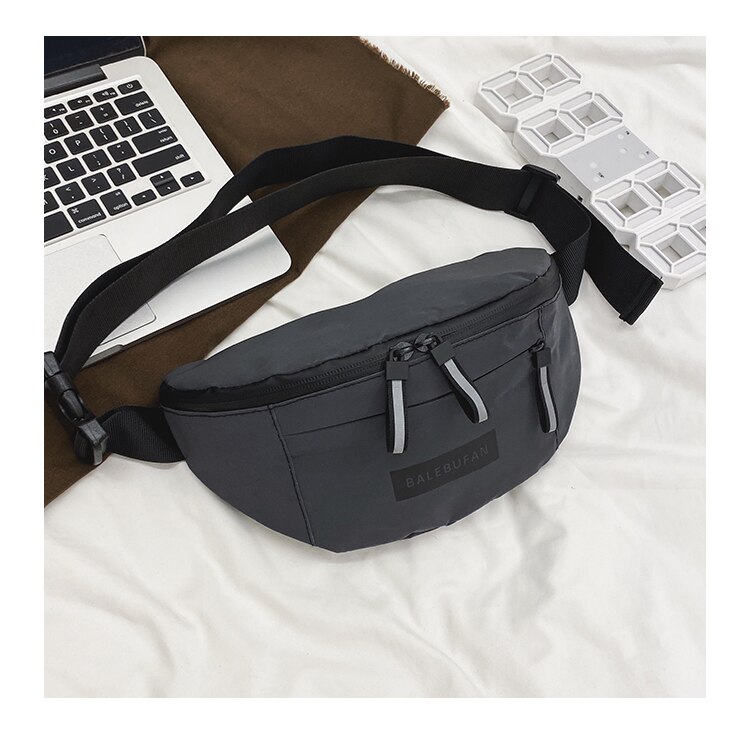 Nova marca de moda feminina saco de peito saco de desporto bolsa de ombro hip-hop personalidade cintura saco noite equitação reflexivo: CINZA