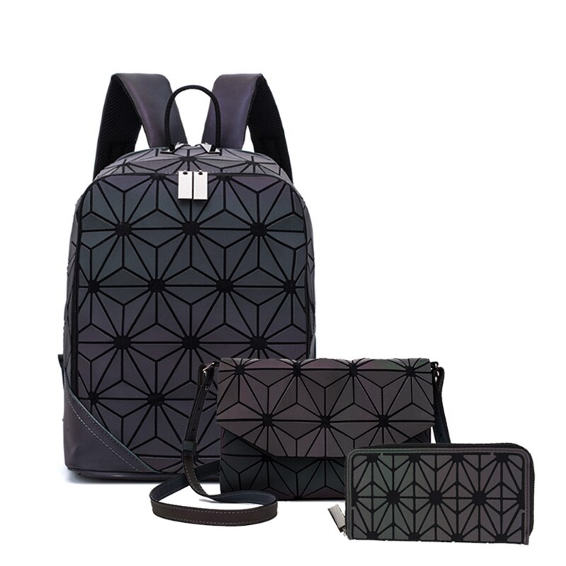 Nuovo Luminoso Zaino Delle Donne Zaino Reticolo Set Scuola Zaini per Teenage Girl Borse da Scuola Olografica Frizione Della Borsa Mochila